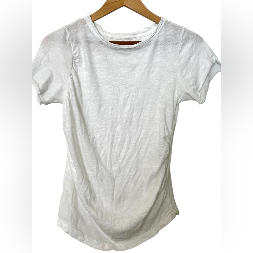 We the Free Free People White Ruched Tee Shirt Medium